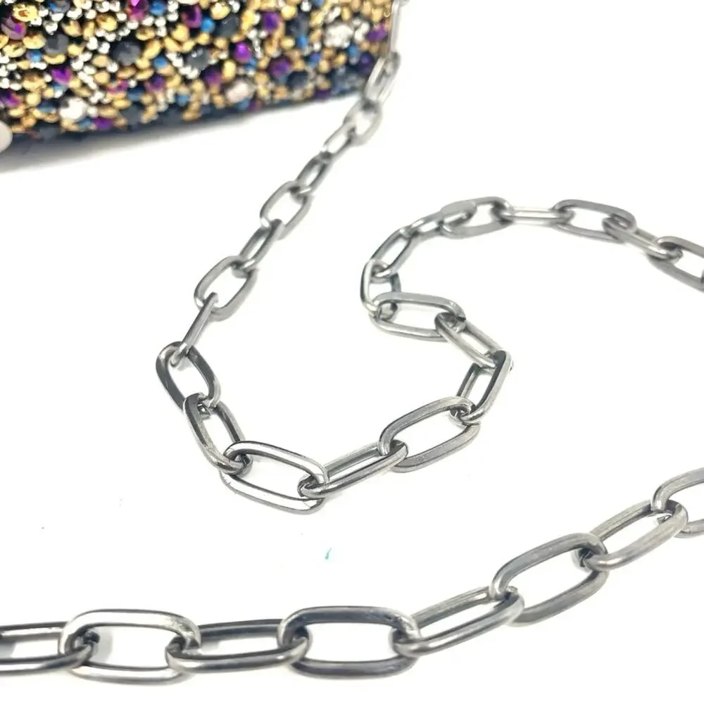 Free People Multicolor Black Beaded Evening Clutch Purse w/ Gunmetal Chain Strap